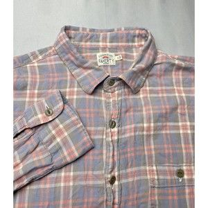 Faherty Button Up Shirt Men's XL Cotton Plaid Blue Pink Long Sleeve